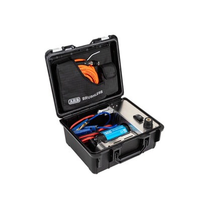 AirCompressorBrushlessSinglePortable12V with tools and equipment on a white background
