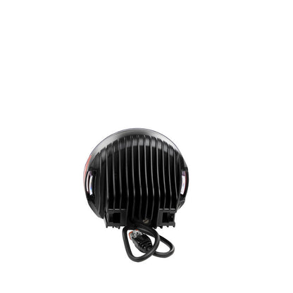 Black round LED light on a white background