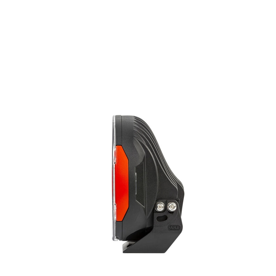 Black and red electronic device on a white background