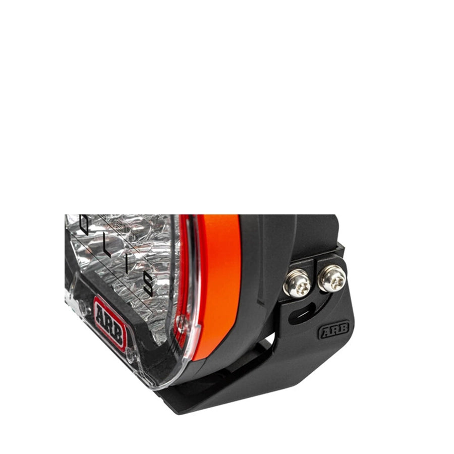 Close-up of a vehicle light with 'ARB' branding on a white background