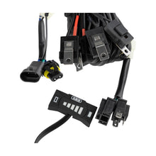 Automotive wiring harness with connectors on a white background