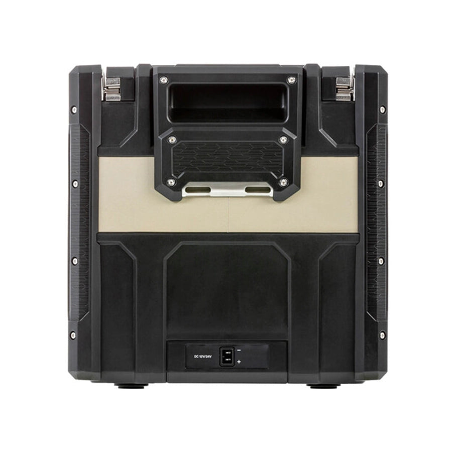Black and beige electronic device on a white background
