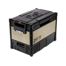 Portable refrigerator with 'ZERO' branding on a white background
