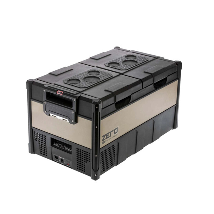 Black and beige storage box with 'ZERO' branding on a white background
