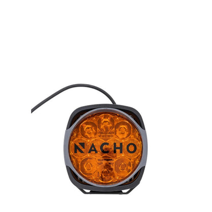 Orange LED light with 'Nacho' branding on a white background