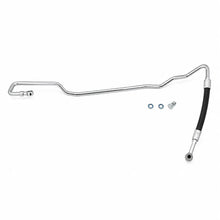 A chrome metal suspension sway bar link with a black rubber hose, shown with mounting hardware on a solid white background.