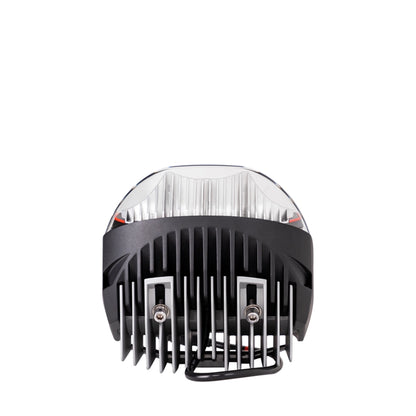 Black and silver LED light on a white background