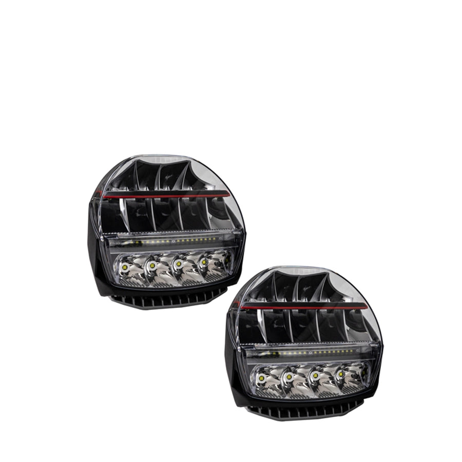 Two black LED lights on a white background
