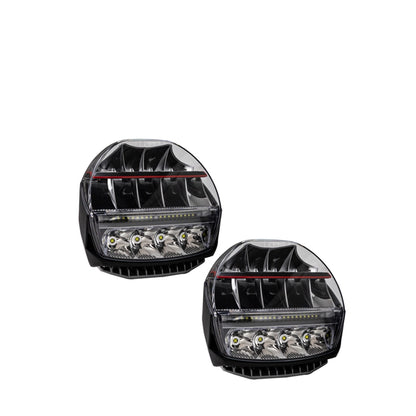 Two black LED lights on a white background