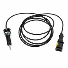 A black electrical cable with a multi-pin connector on one end and a smaller cylindrical sensor tip on the other, photographed on a plain white background.