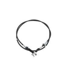 Black brake cable with silver connectors on a white background