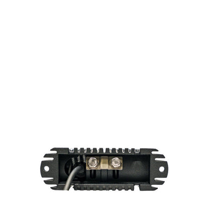 Black electronic component with wires on a white background