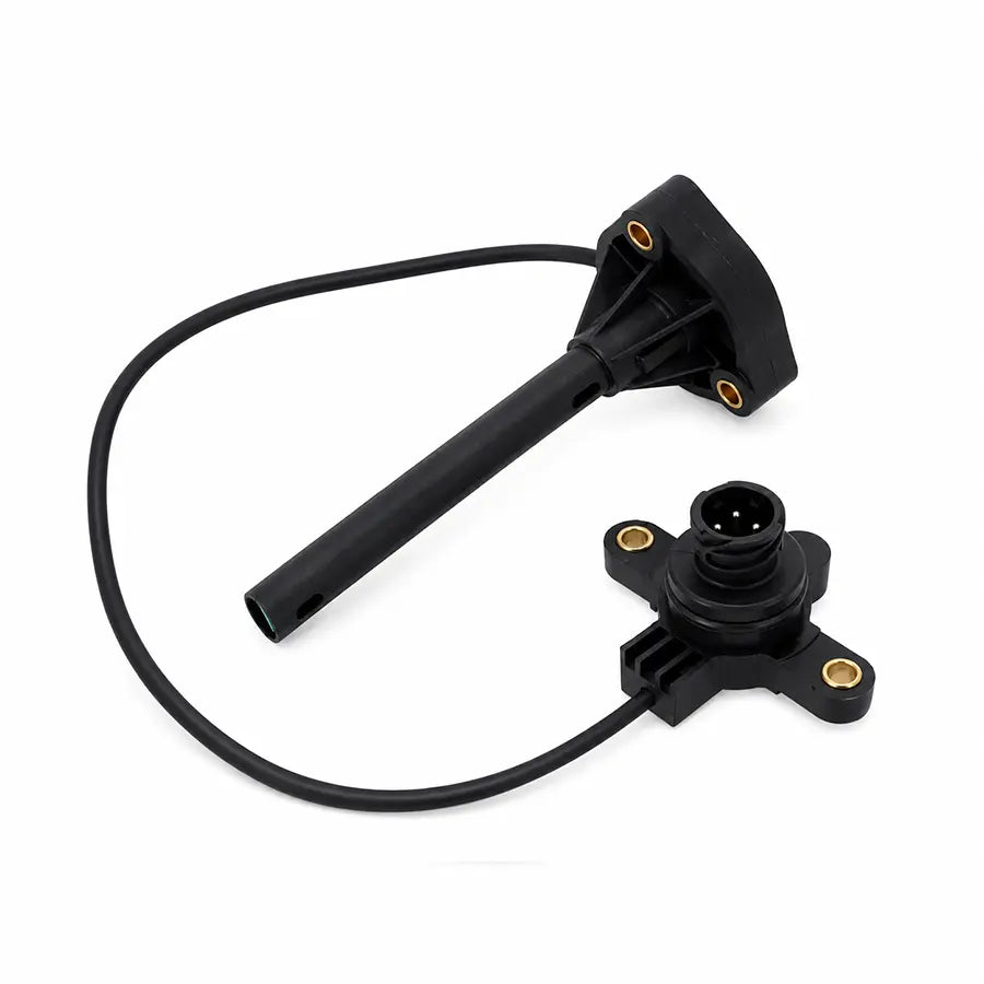 A black automotive sensor assembly with a long cable and two plastic mounting components, shown on a plain white background.