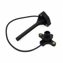 A black automotive sensor assembly with a long cable and two plastic mounting components, shown on a plain white background.