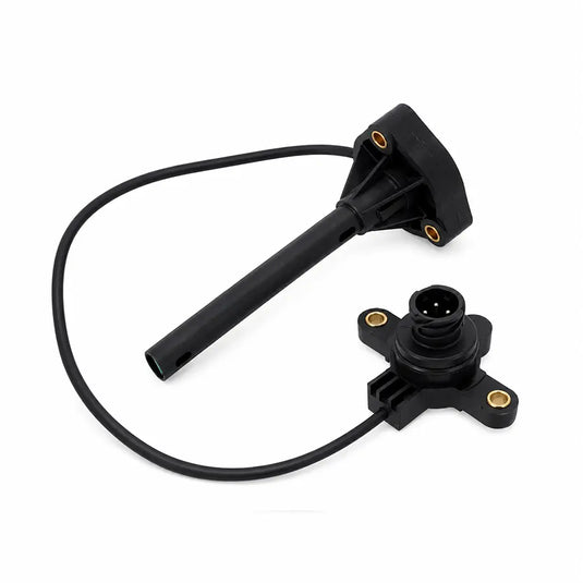 A black automotive sensor assembly with a long cable and two plastic mounting components, shown on a plain white background.