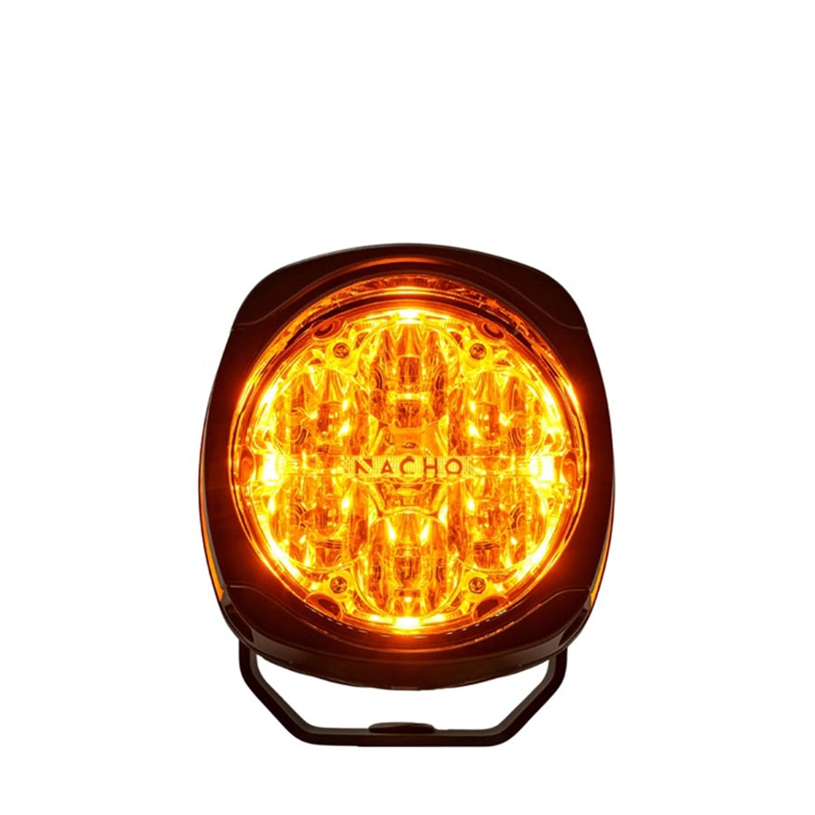 Amber LED light with 'Nacho' branding on a white background
