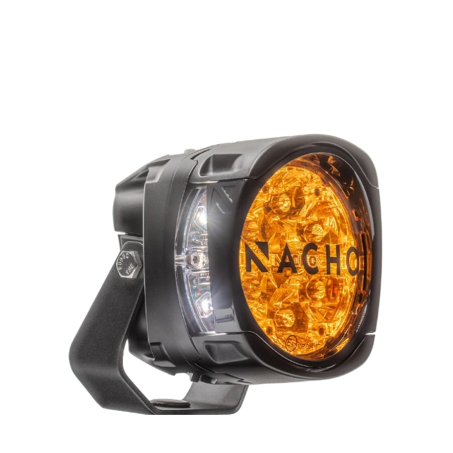 Amber LED light with 'Nacho' branding on a white background