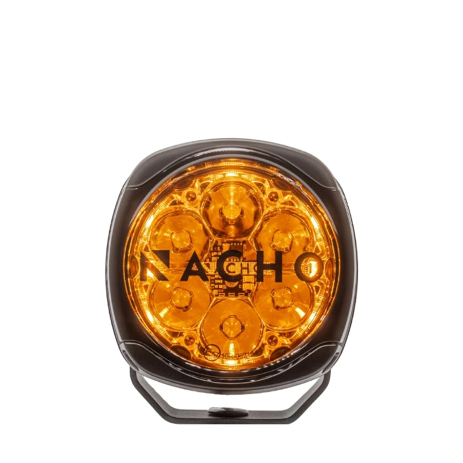 Amber LED light with 'Nacho' branding on a white background