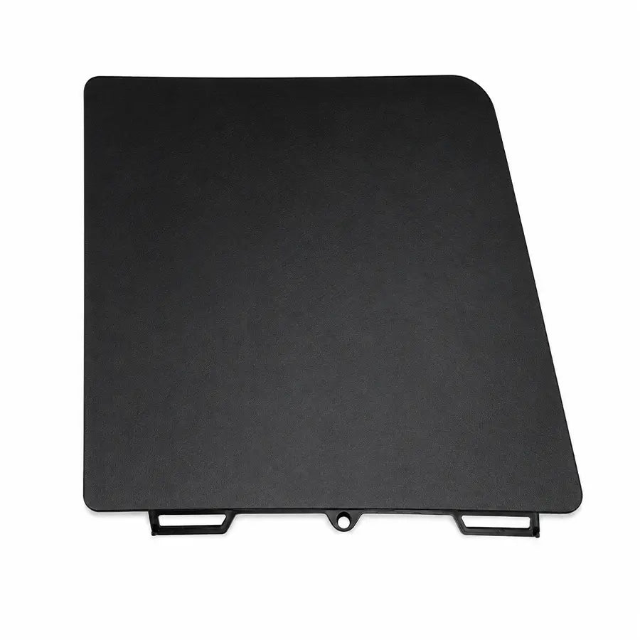 A black rectangular protective cover or panel with rounded top corners and small mounting brackets at the bottom, shown on a plain white background.