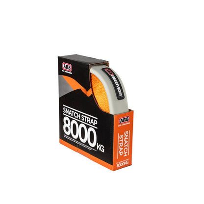 ARB snatch strap packaging with 8000 kg capacity on a white background
