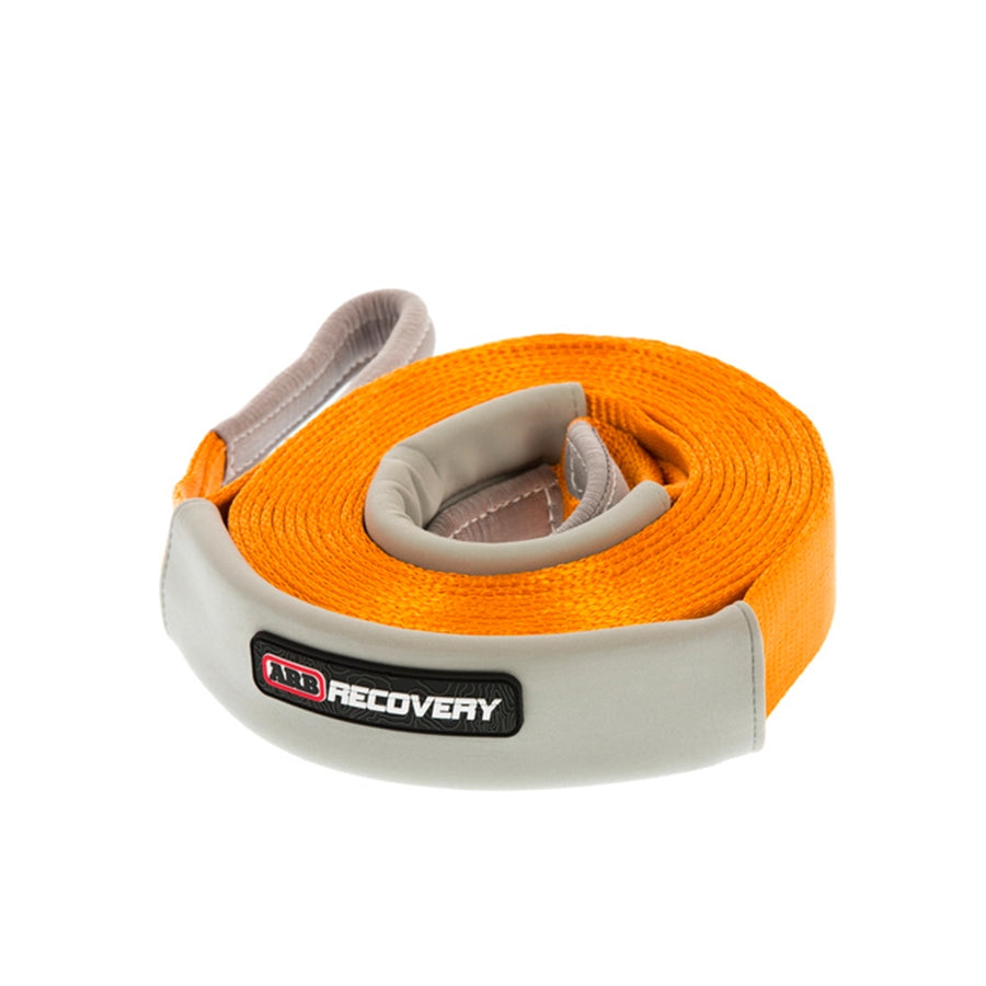 Orange recovery strap with gray handles on a white background