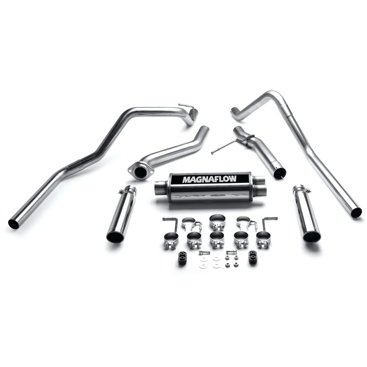 Magnaflow exhaust system components on a white background