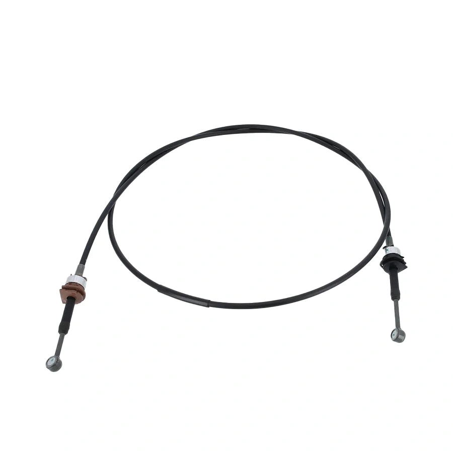 Black cable with metal connectors on a white background