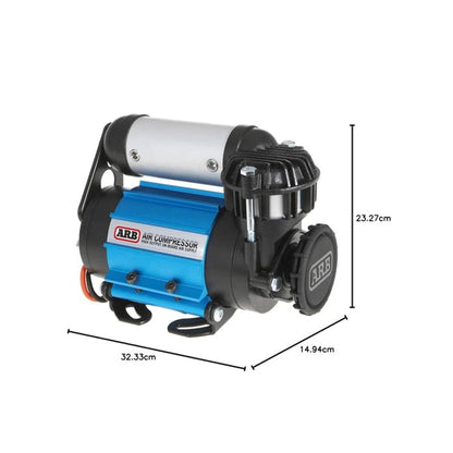 ARB air compressor with dimensions labeled
