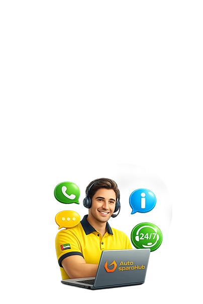 Person in yellow shirt with headset and laptop, surrounded by icons, on a white background.
